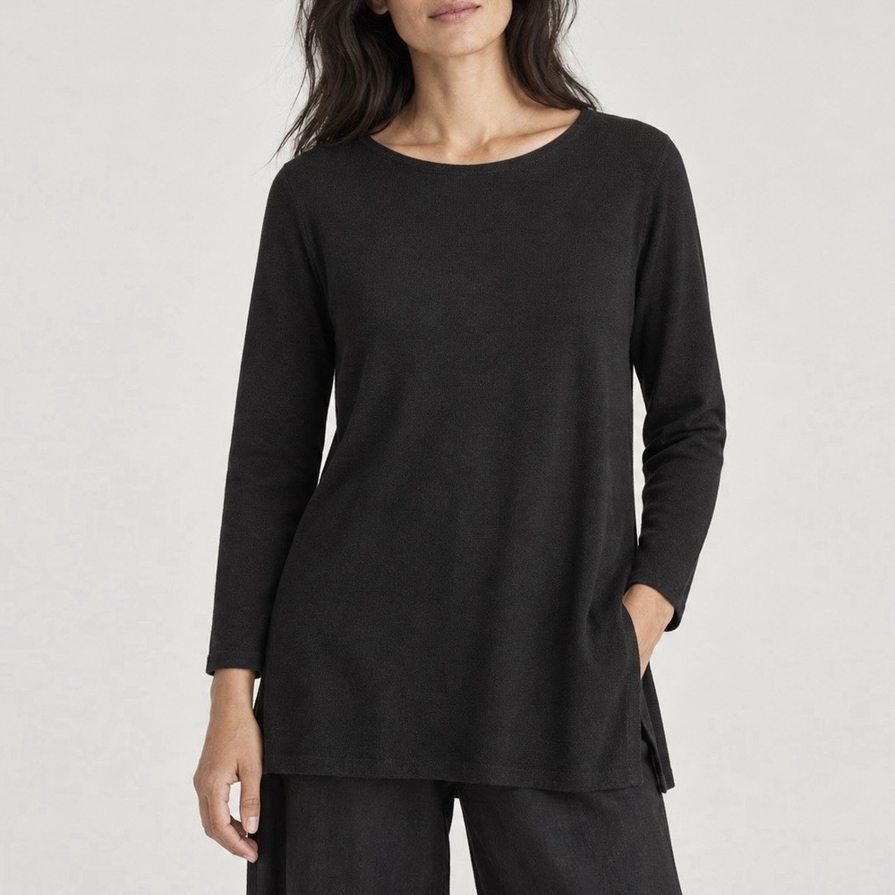 J.Jill black tunic sweater shirt minimalist luxury womens Large boat neck knit